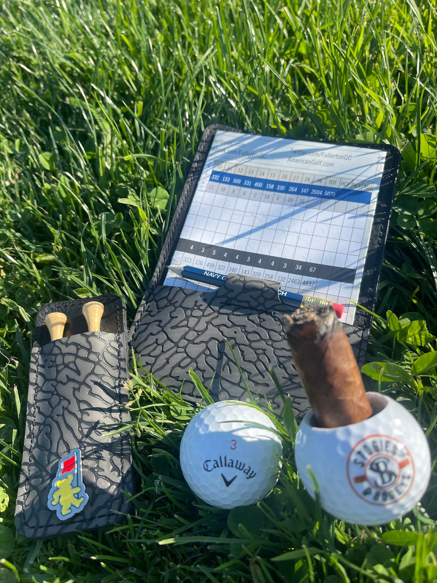 Golf Score Card Holder With Built In Pencil Holder. Jordan Cement 3 Inspired Elephant Print Leather and Black Kodiak Leather