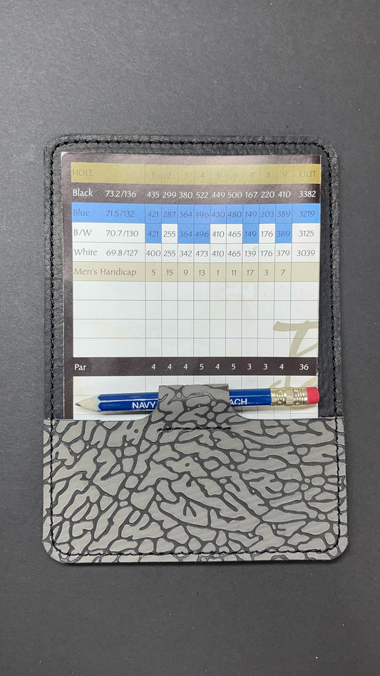 Golf Score Card Holder With Built In Pencil Holder. Jordan Cement 3 Inspired Elephant Print Leather and Black Kodiak Leather