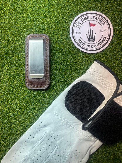 Clip-on Golf Glove Holder in Brown Leather. Hand Made in California