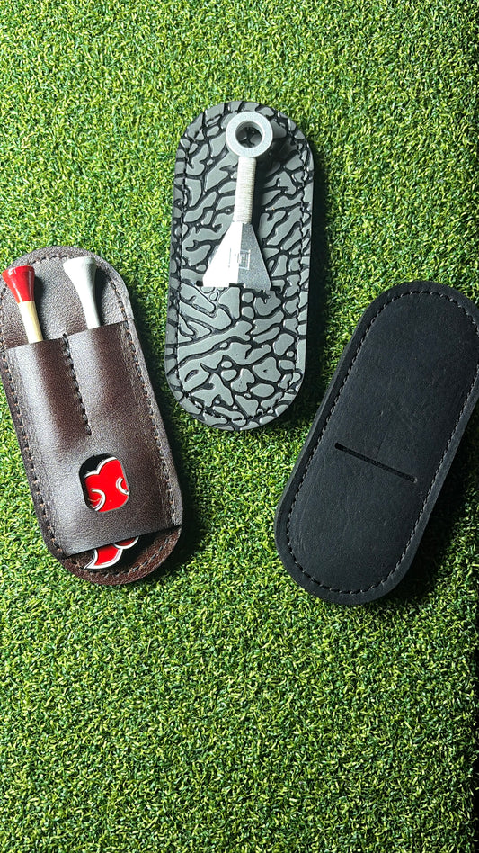 Handmade Leather Golf Pocket Caddy: Tomo Golf Ninja Divot Tool Holder with built in Tee and Ball Marker Holder.