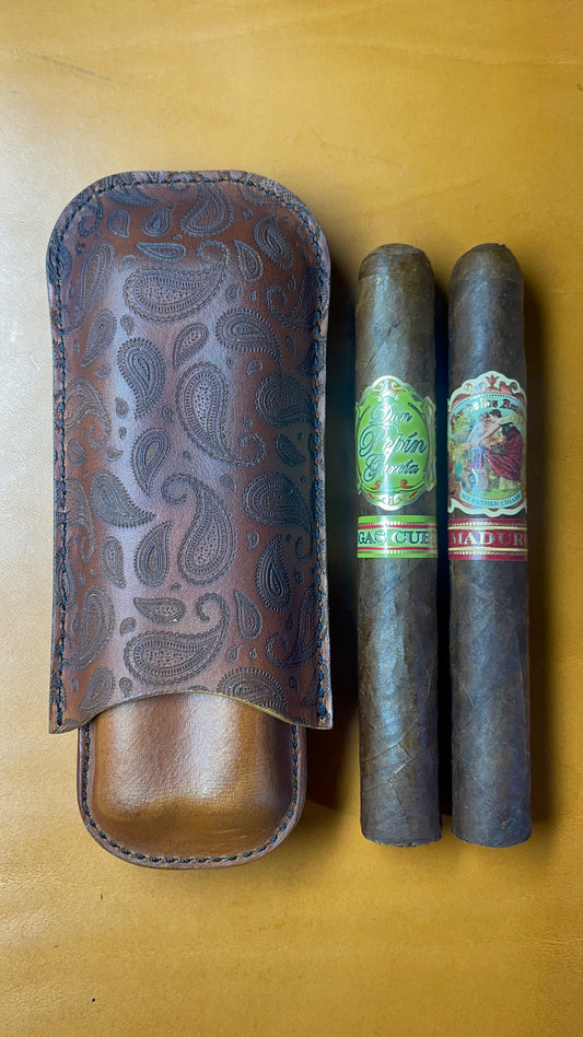 Handmade Leather Cigar Case – Paisley Print | Fits 2 Cigars