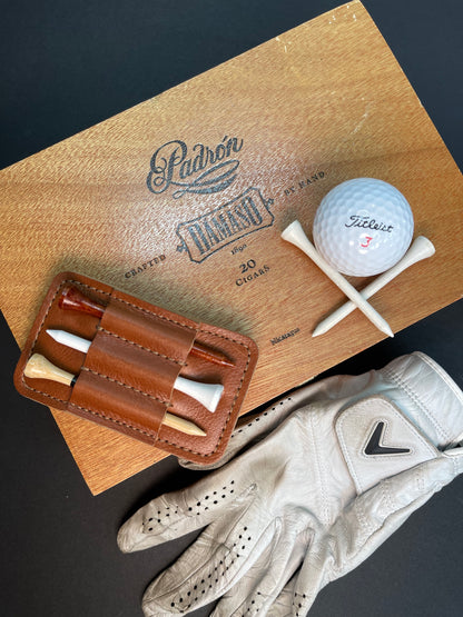 Pocket Golf Organizer. Brown Leather. Divot Tool and Golf Tee Holder