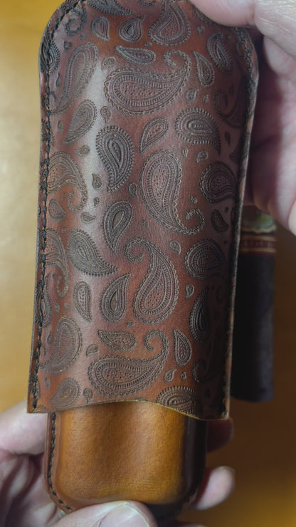 Handmade Leather Cigar Case – Paisley Print | Fits 2 Cigars