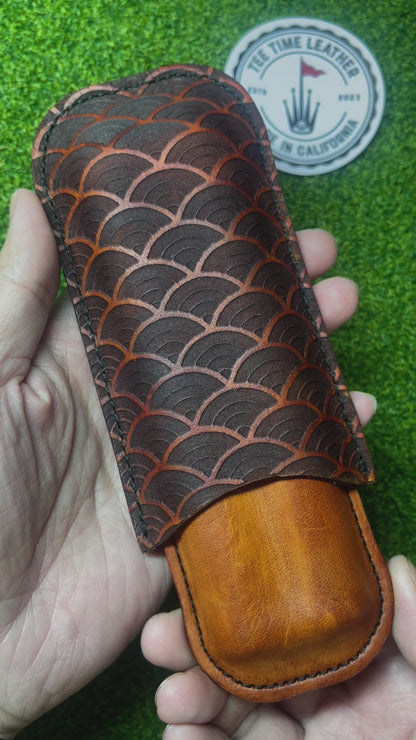 Handmade Leather Cigar Case – Japanese Seigaiha Wave Pattern | Fits 2 Cigars